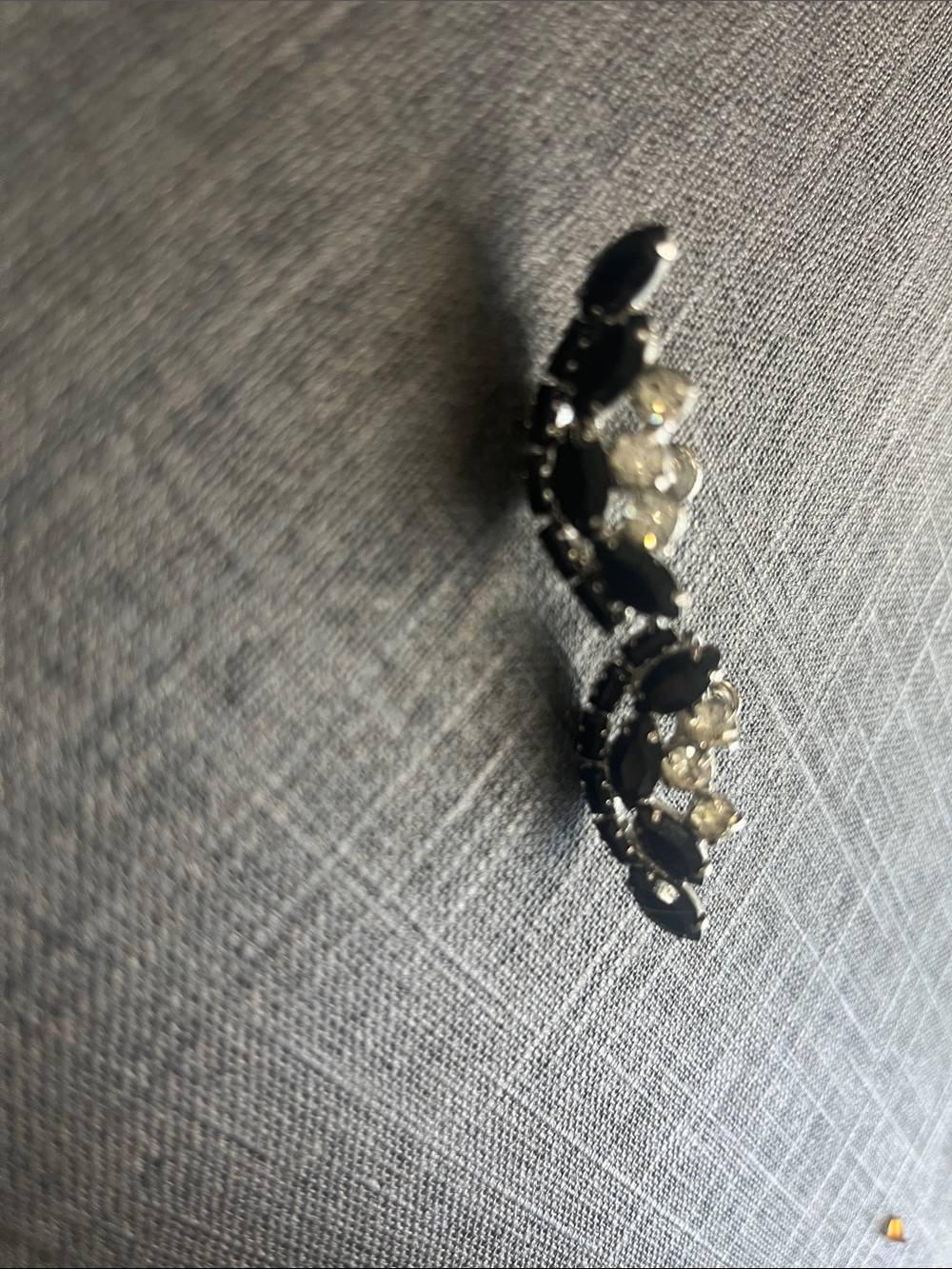 Vintage Black and Silver tone Rhinestone Ear Cuff from 40’s or 50’s